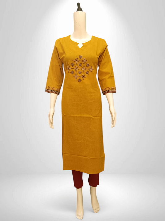 Noor embroidery dark Yellow kurti