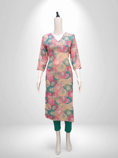 Pastel Bloom V-Neck Kurti