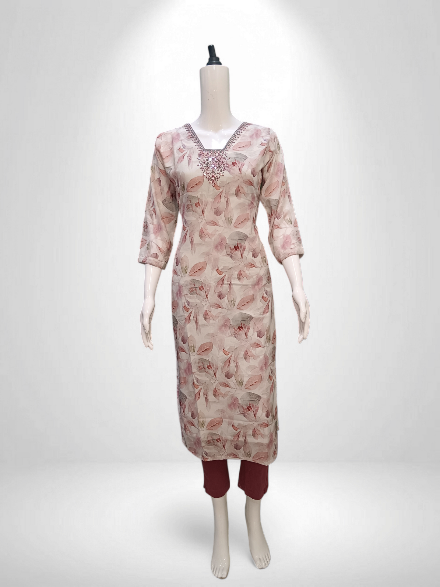 Rosé Whisper Kurti with petal patterns