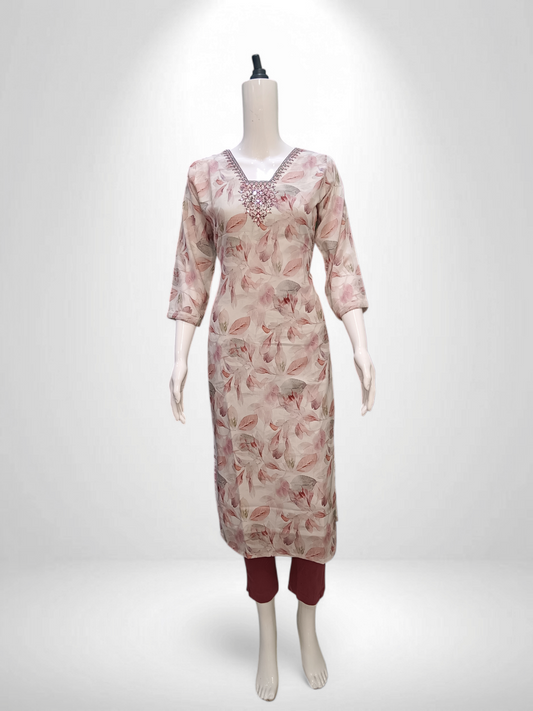 Rosé Whisper Kurti with petal patterns