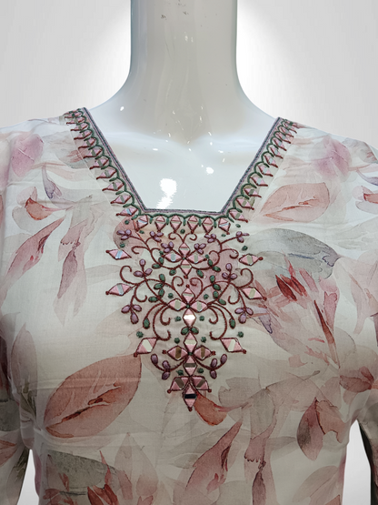 Rosé Whisper Kurti with petal patterns