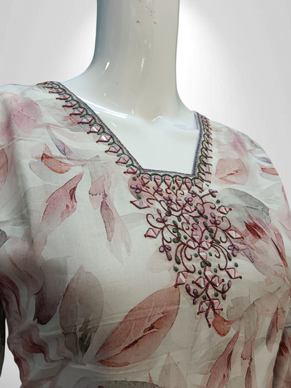 Rosé Whisper Kurti with petal patterns